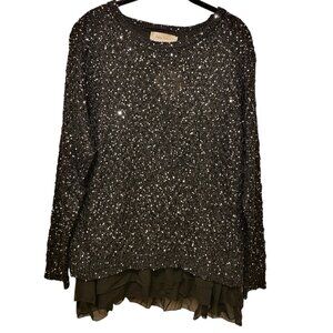 NWT Women's Holiday Party Black Sequin & Chiffon Hem Sweater Size 2XL Glam Luxe
